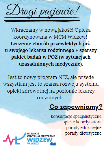 Plakat Opieka Koordynowana, leczenie chorób przewlekłych już u swojego lekarza rodzinnego + szerszy pakiet badań w POZ Plakat Opieka Koordynowana, leczenie chorób przewlekłych już u swojego lekarza rodzinnego + szerszy pakiet badań w POZ